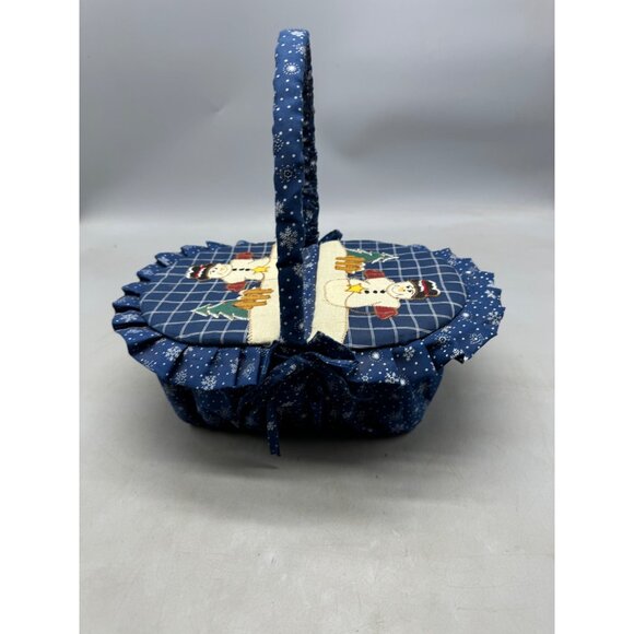 Holiday Snowman Woven Wicker Cloth Basket Lid Handle Christmas Home Decor READ - Picture 8 of 12